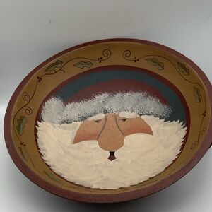 Large Handcrafted Santa Decorative Wood Bowl
